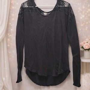 We The Free Black Lace Accent Long Sleeve Top